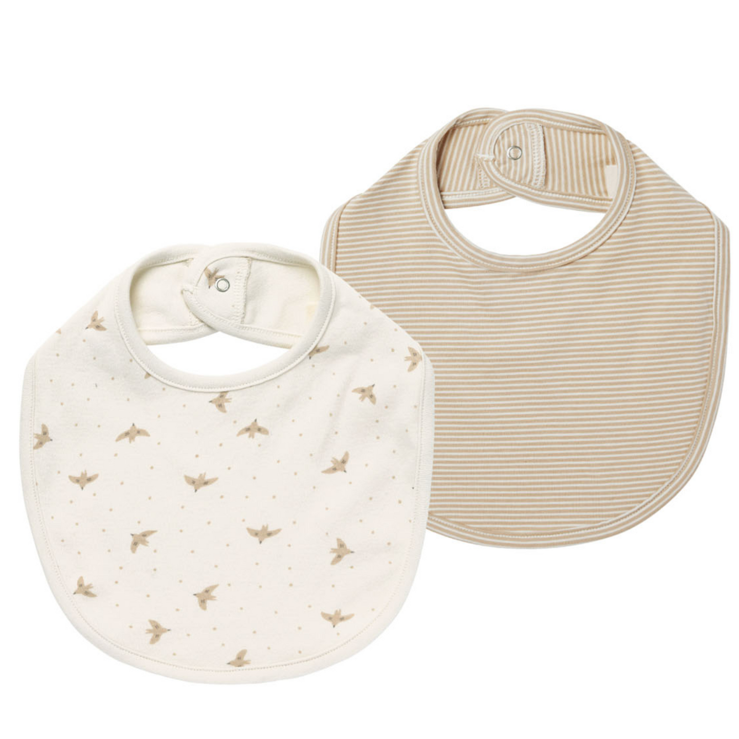 Organic Jersey Snap Bib Set, Doves/Latte Micro Stripe