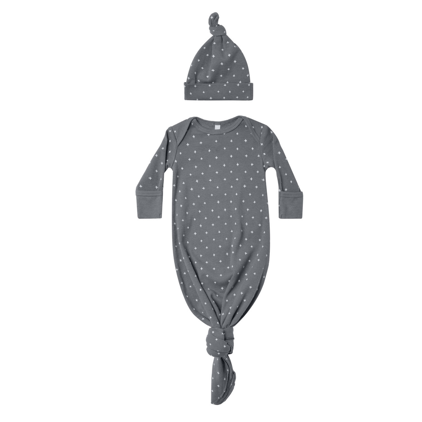 Knotted Baby Gown + Hat Set, Criss Cross Navy