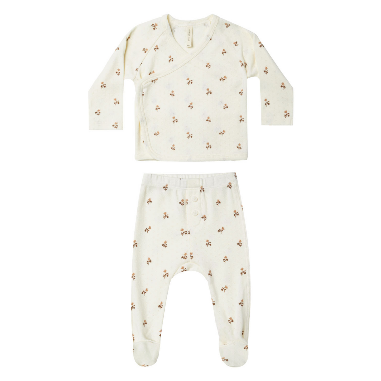 Organic Wrap Top & Footed Pant Set, Rose Fleur