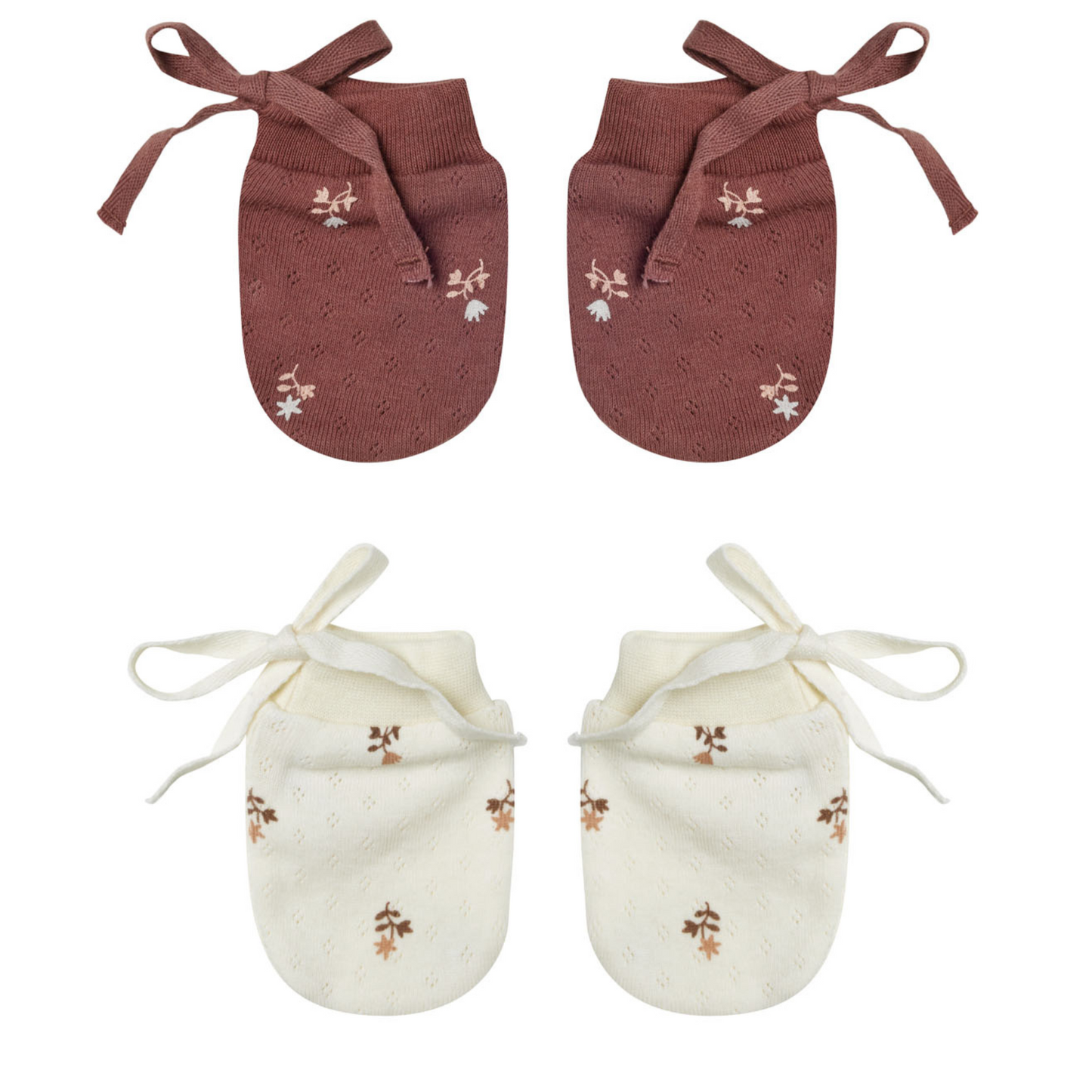 Organic No Scratch Mittens Set, Rose Fleur/Plum Fleur