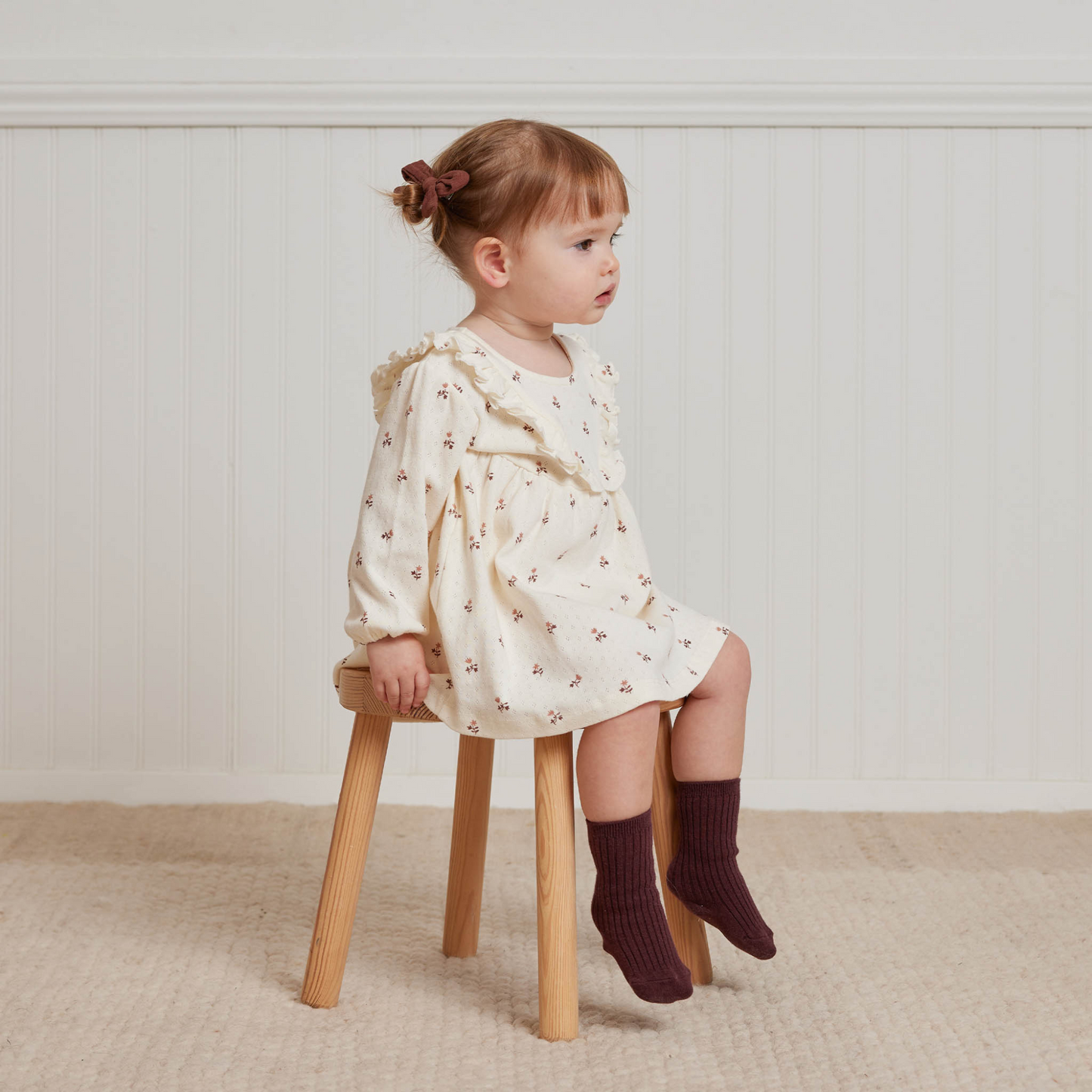 Long Sleeve Ruffle V Dress, Rose Fleur