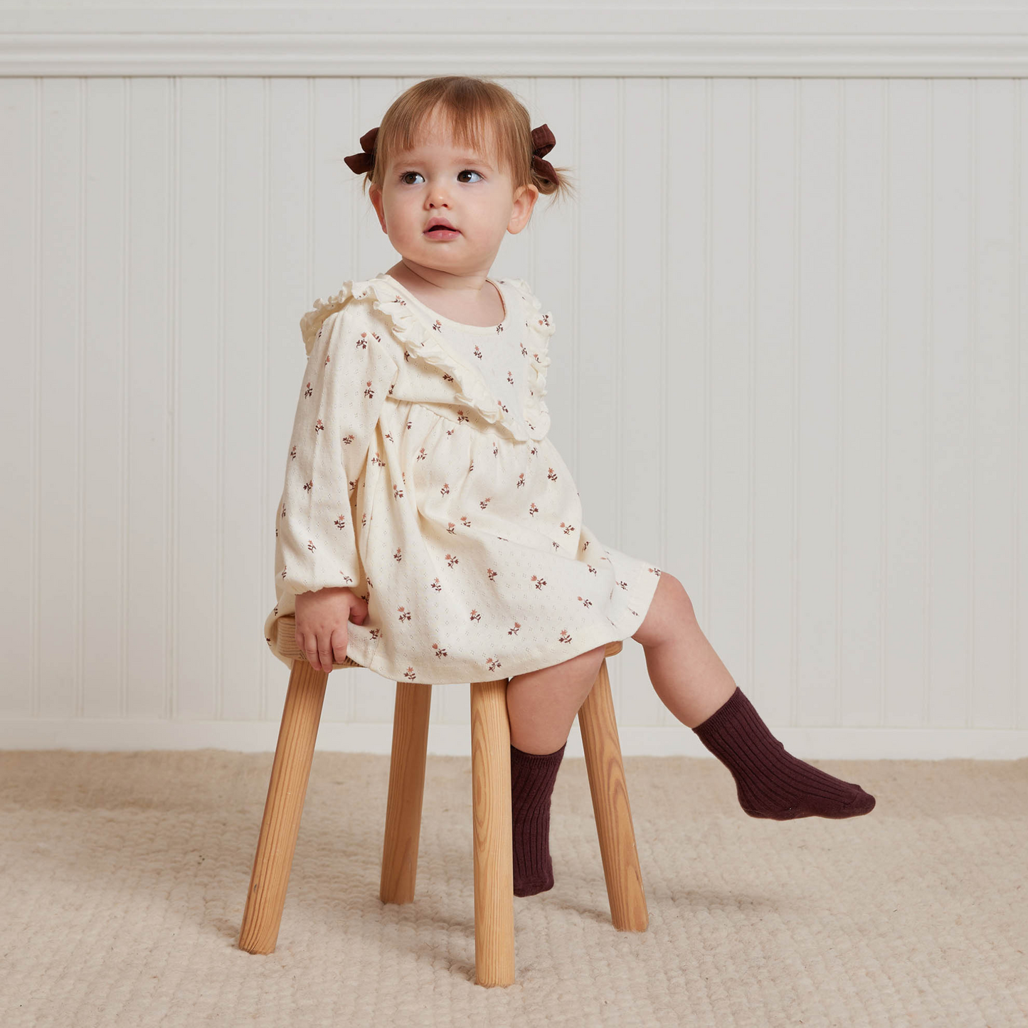 Long Sleeve Ruffle V Dress, Rose Fleur