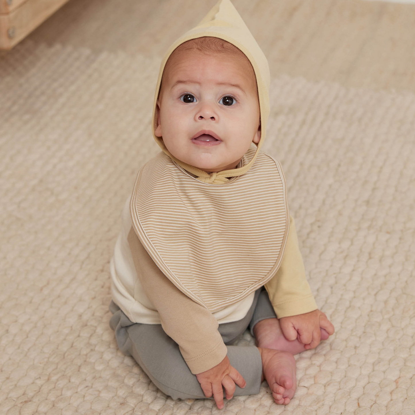Organic Jersey Snap Bib Set, Doves/Latte Micro Stripe