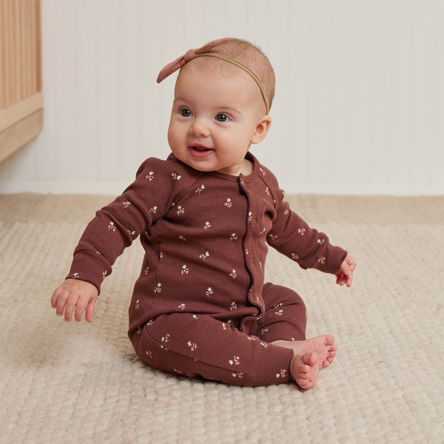 Organic Pointelle Long John, Plum Fleur