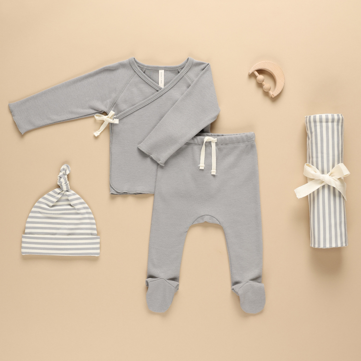 Organic Wrap Top & Footed Pant Set, Dusty Blue