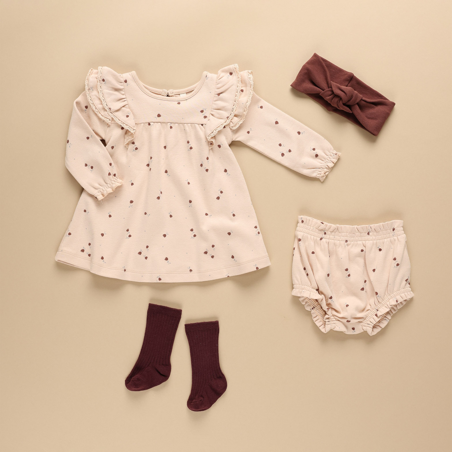 Organic Long Sleeve Flutter Dress, Tulips