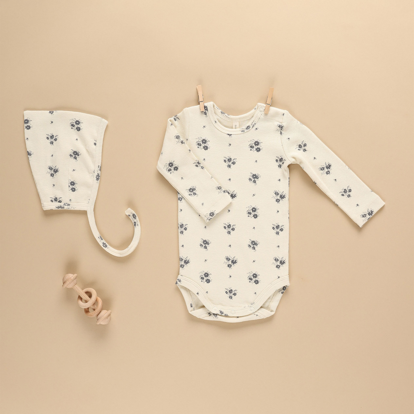 Ribbed Long Sleeve Bodysuit, Navy Ditsy