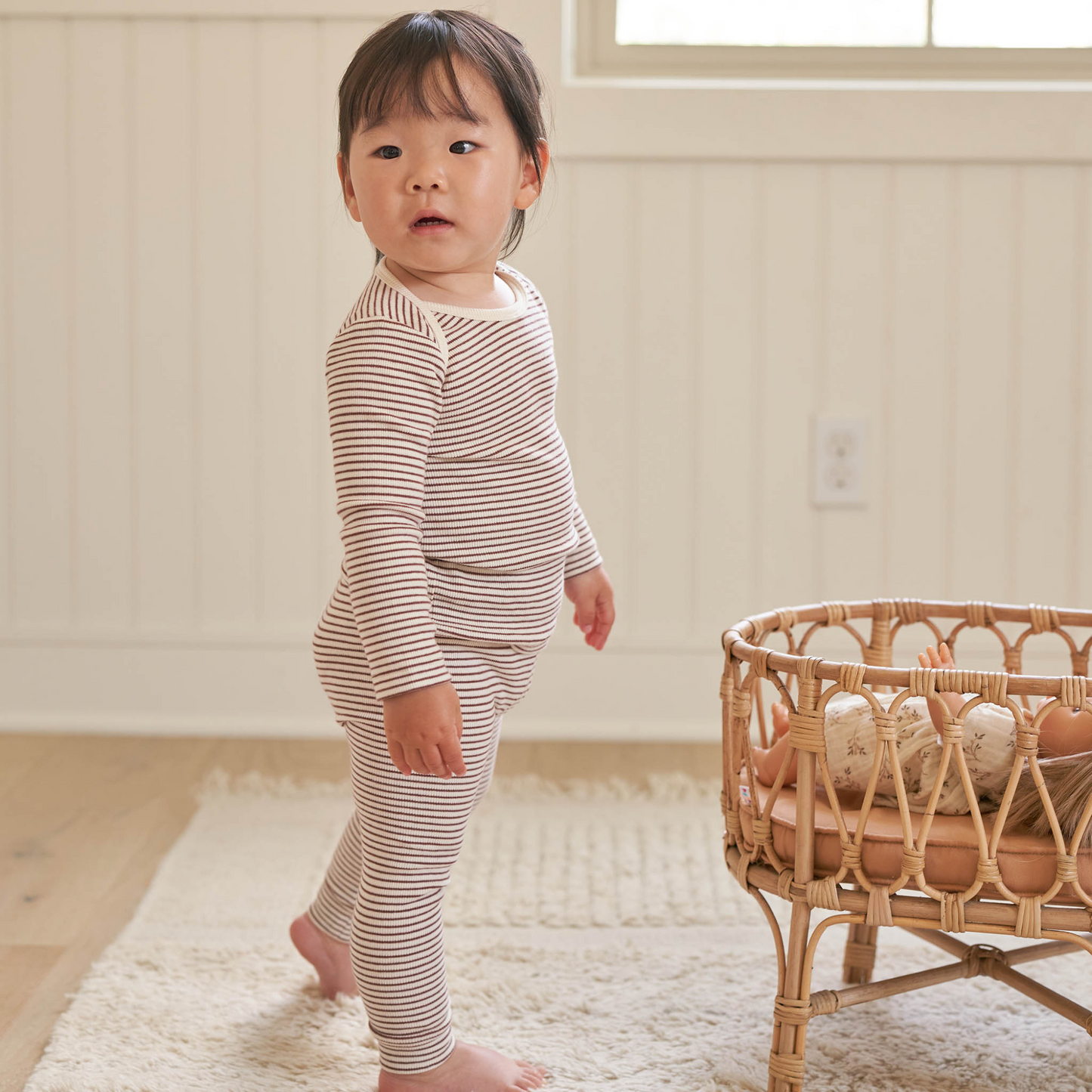 Ribbed Tee & Legging Set, Plum Stripe
