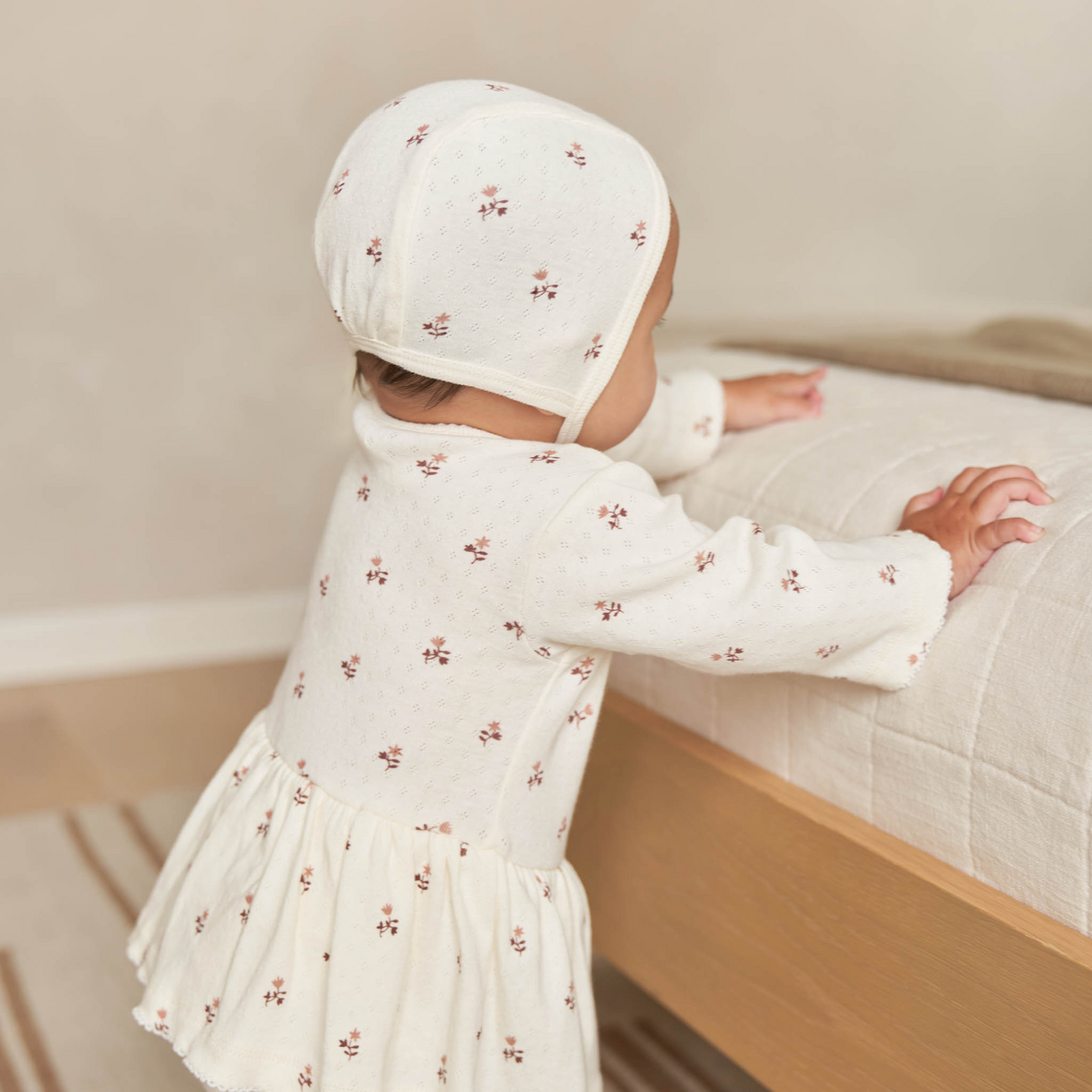 Organic Baby Bonnet, Rose Fleur