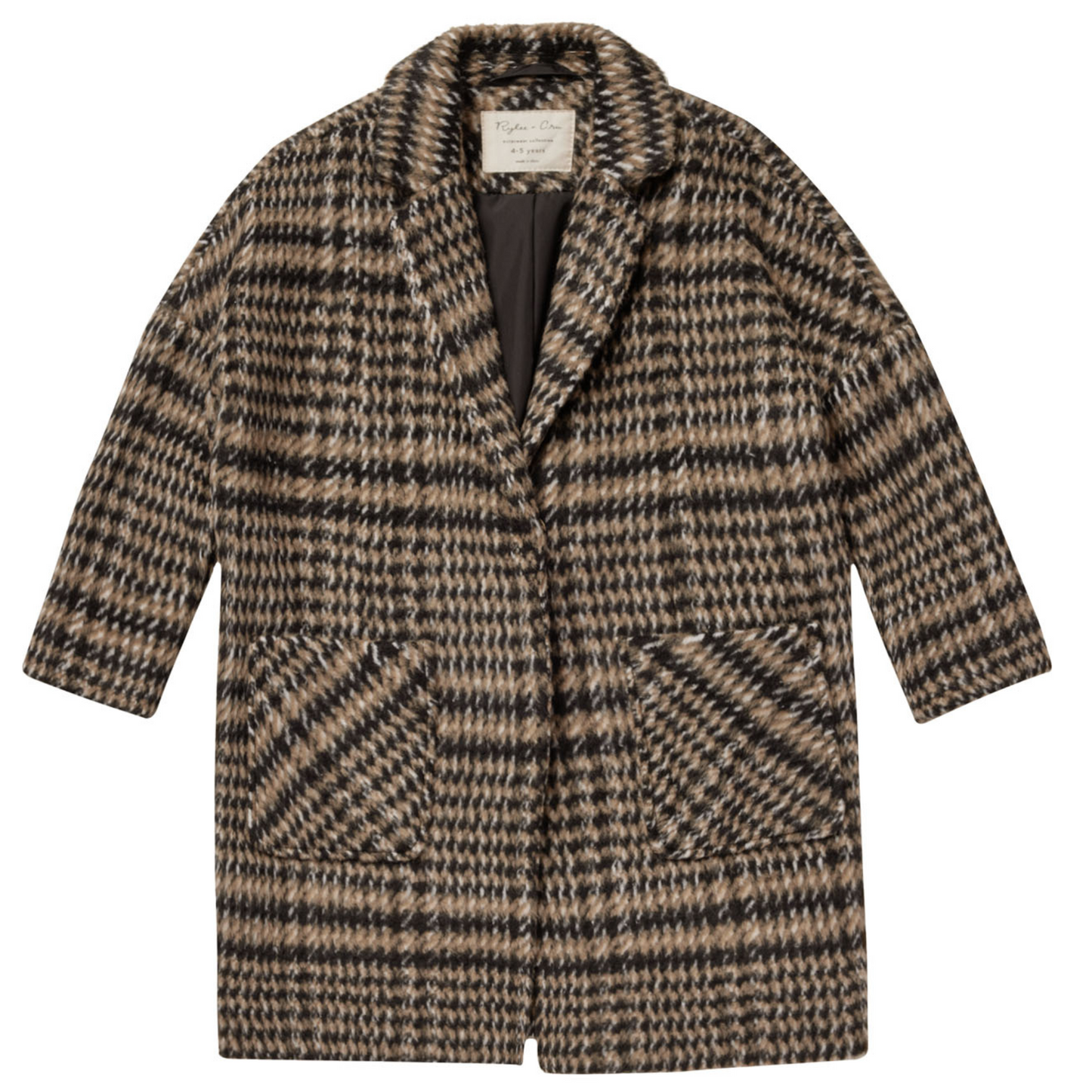 Rylee & Cru Longline Coat, Brown Houndstooth