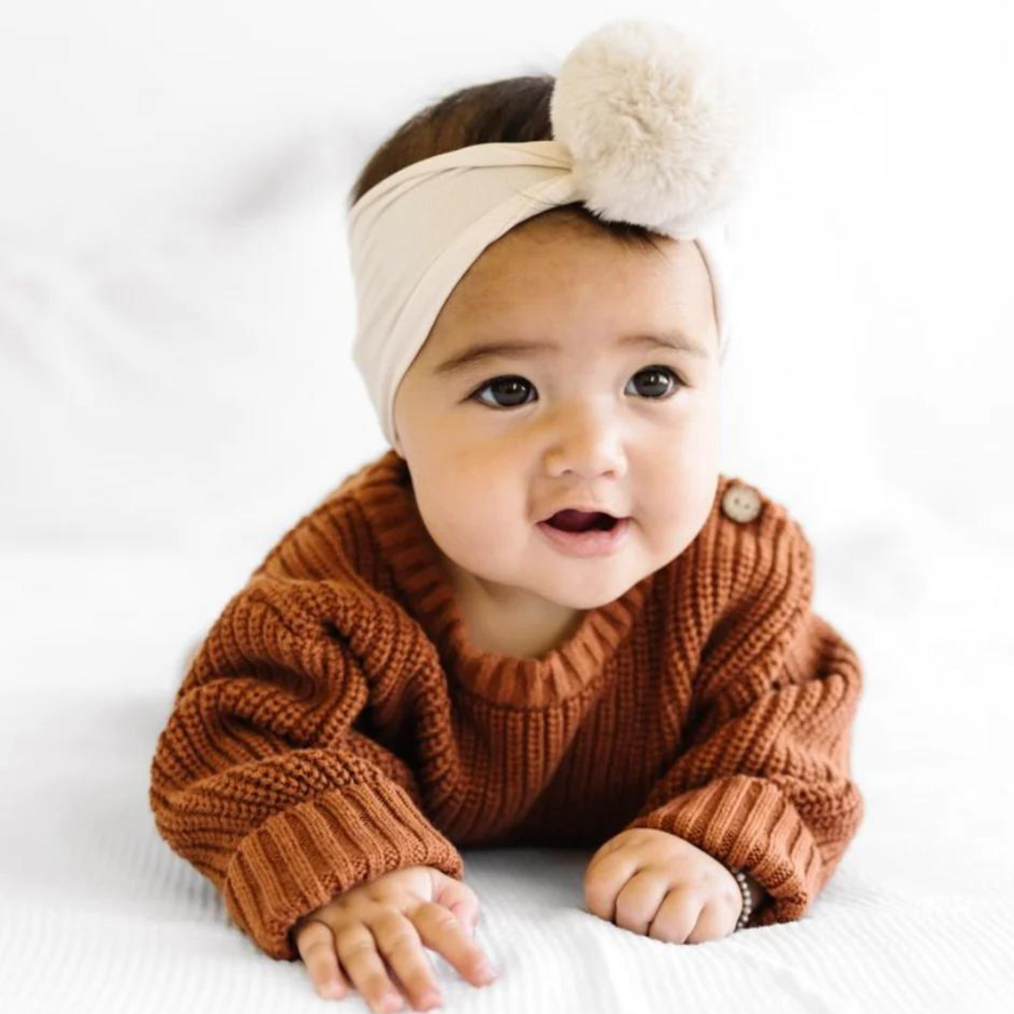 Luxe Fur Pom Headband, Oatmeal