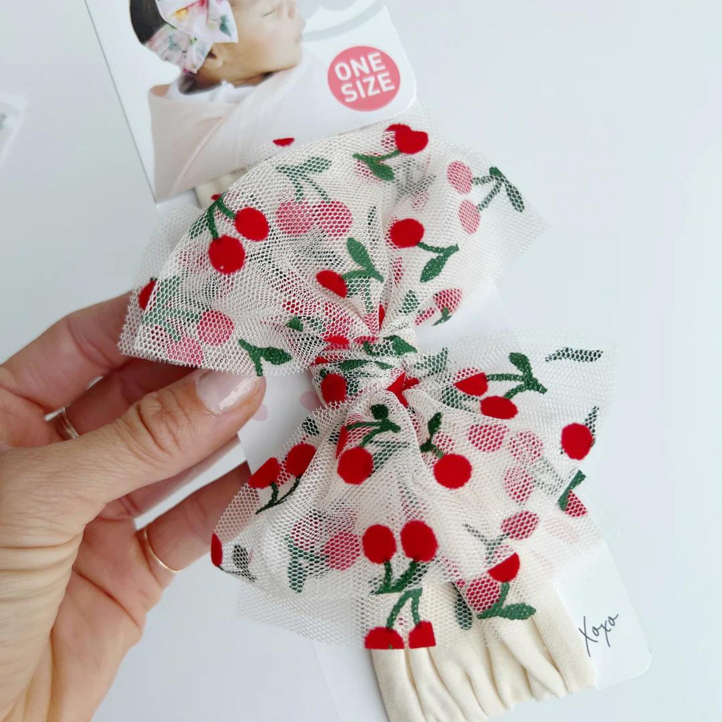 Tulle FAB-BOW-LOUS Bow, Oatmeal/Cherries