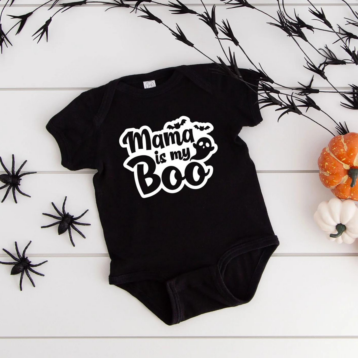 Mama Is My Boo Short Sleeve Bodysuit, Black