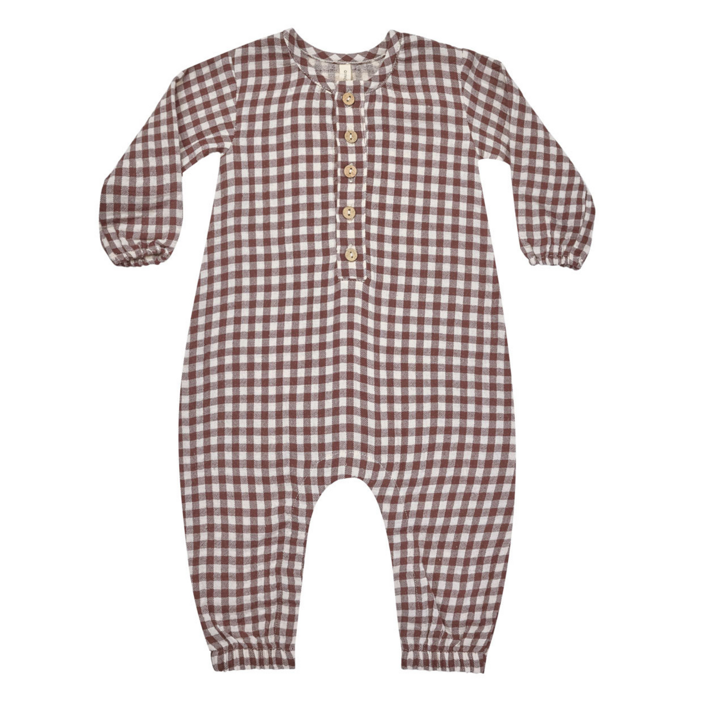 Organic Woven Jumpsuit, Plum Gingham