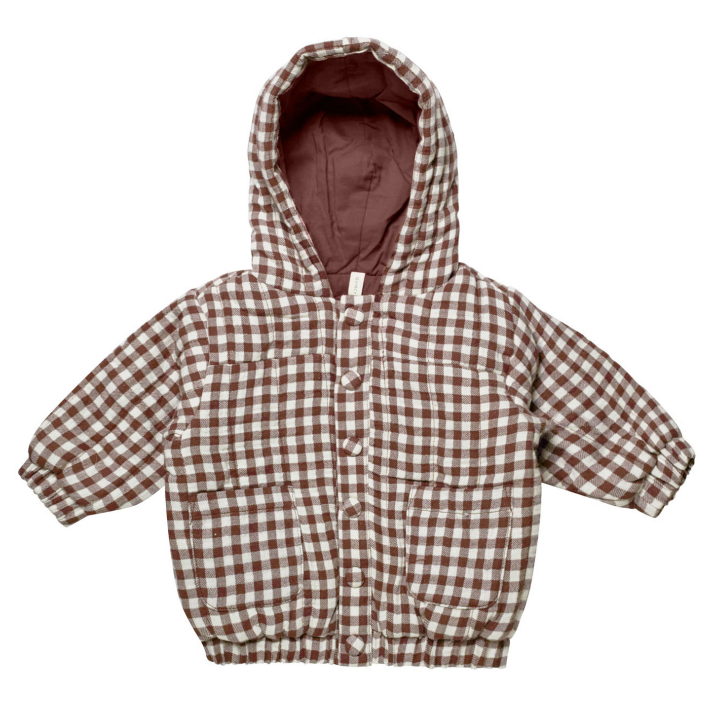 Organic Hooded Woven Jacket, Plum Gingham