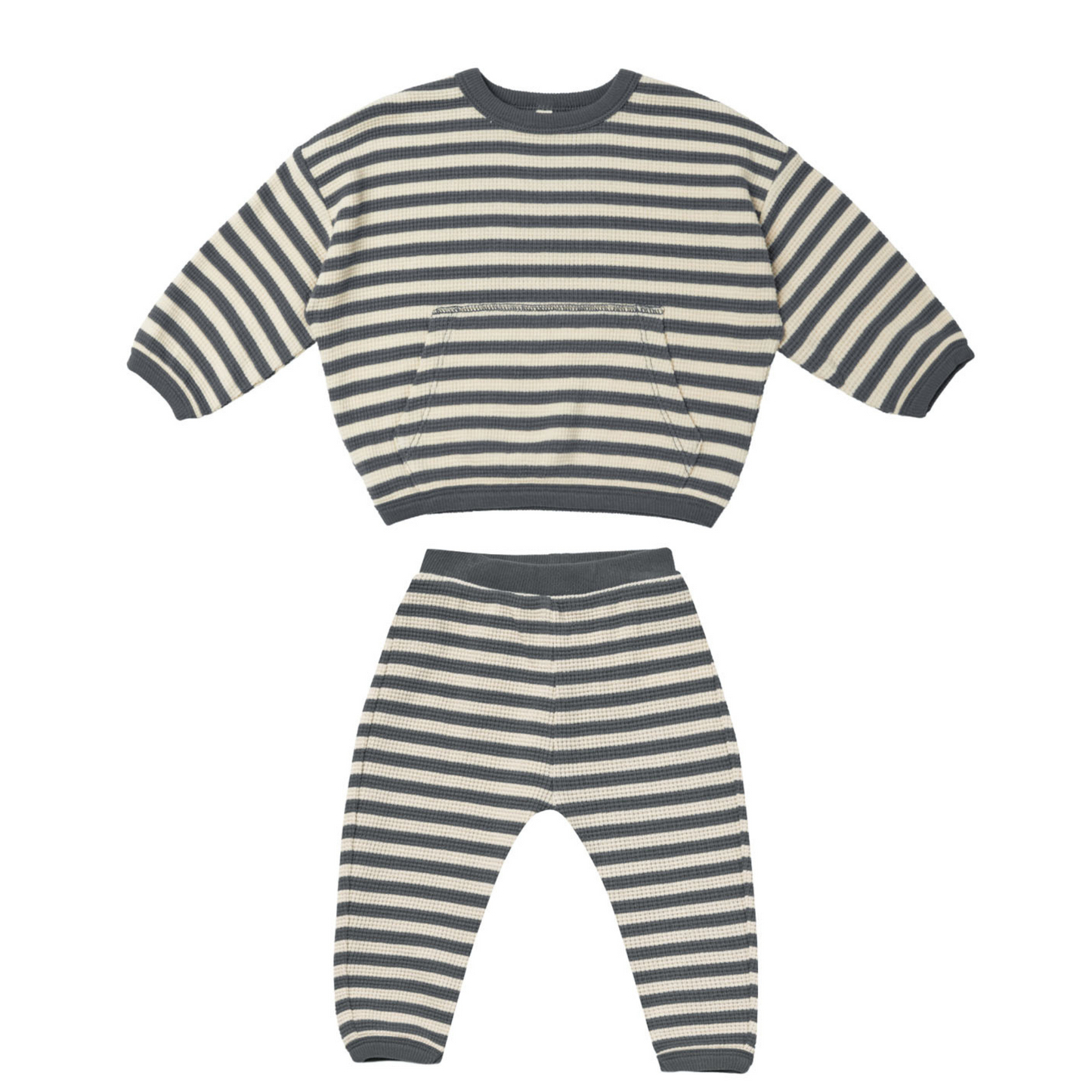 Organic Waffle Sweater & Pant Set, Navy Stripe