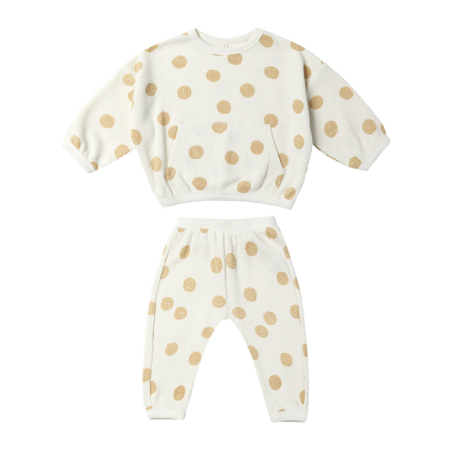 Organic Waffle Sweater & Pant Set, Butter Dots