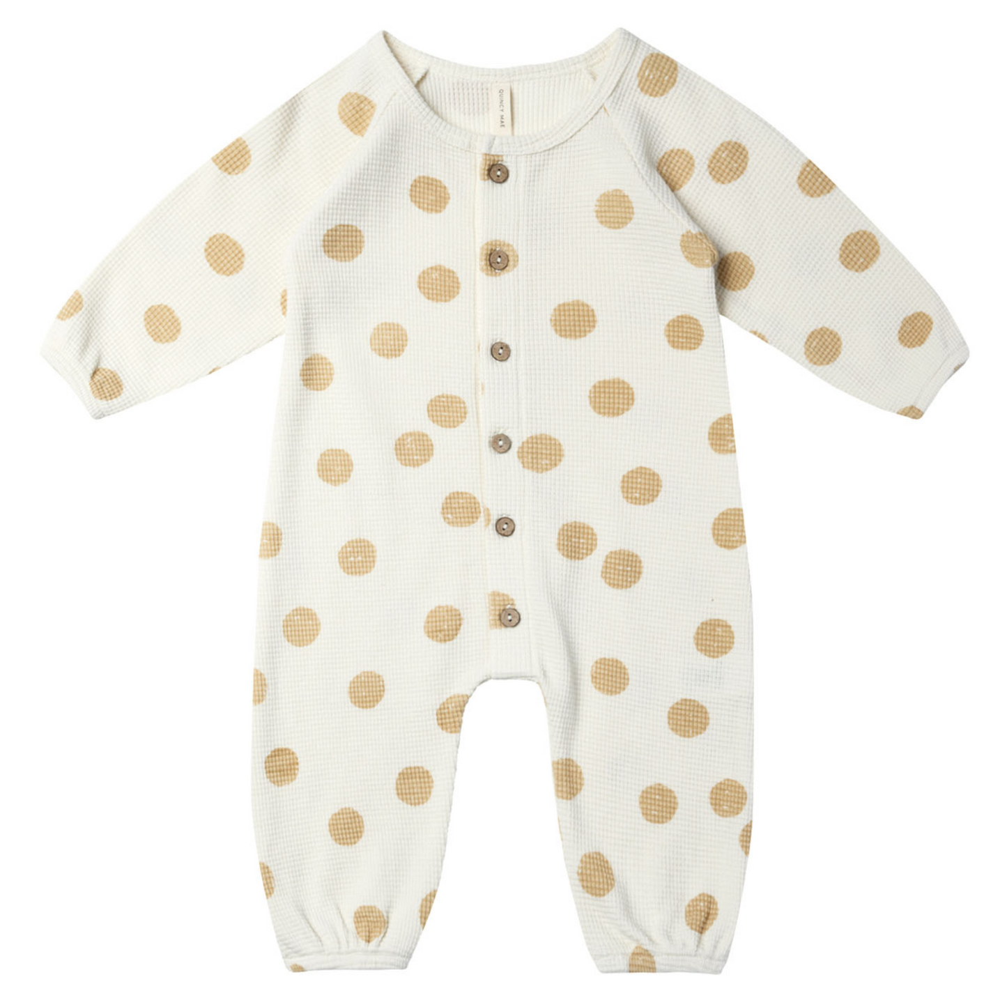 Organic Waffle Long Sleeve Jumpsuit, Butter Dots