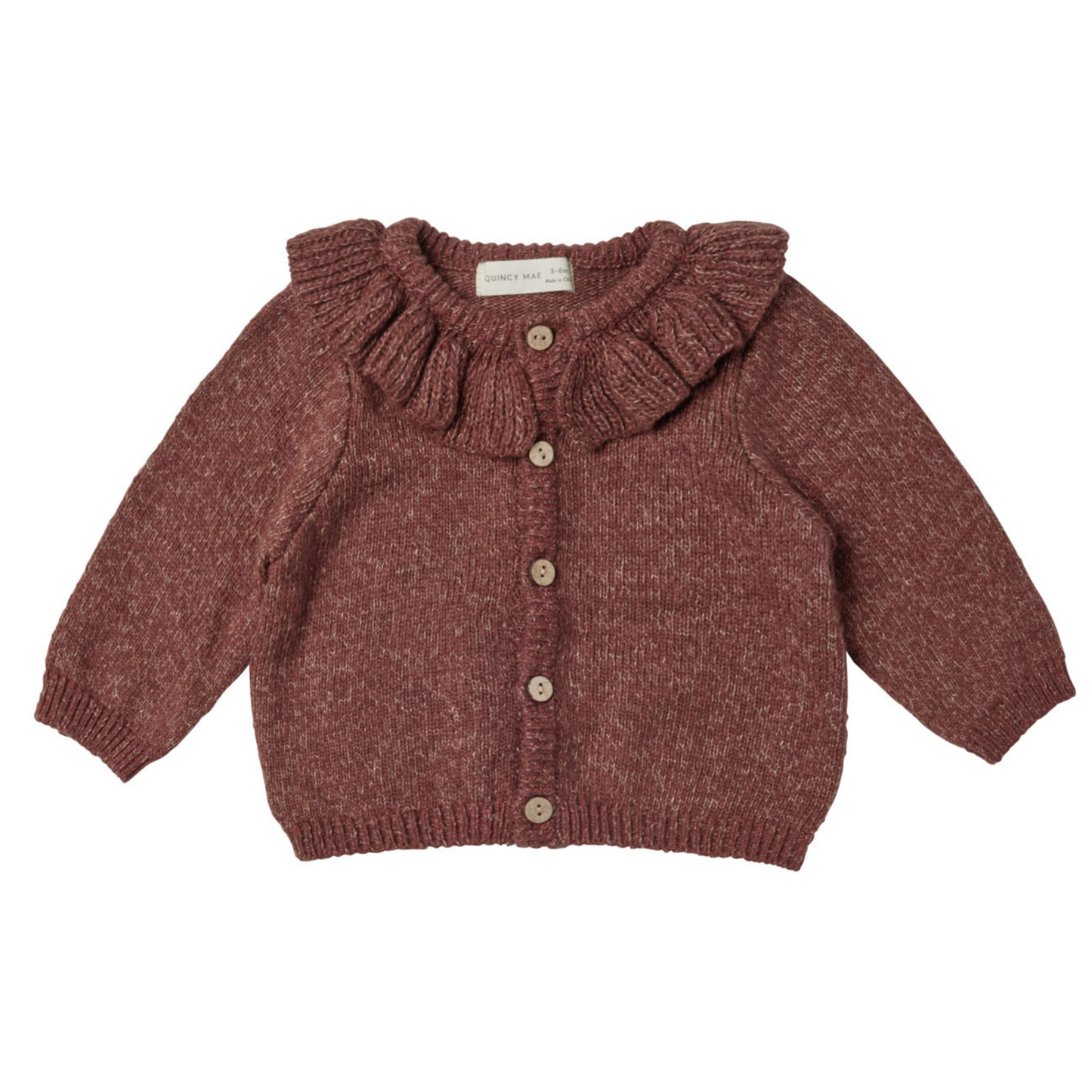 Organic Ruffle Collar Cardigan, Heathered Plum