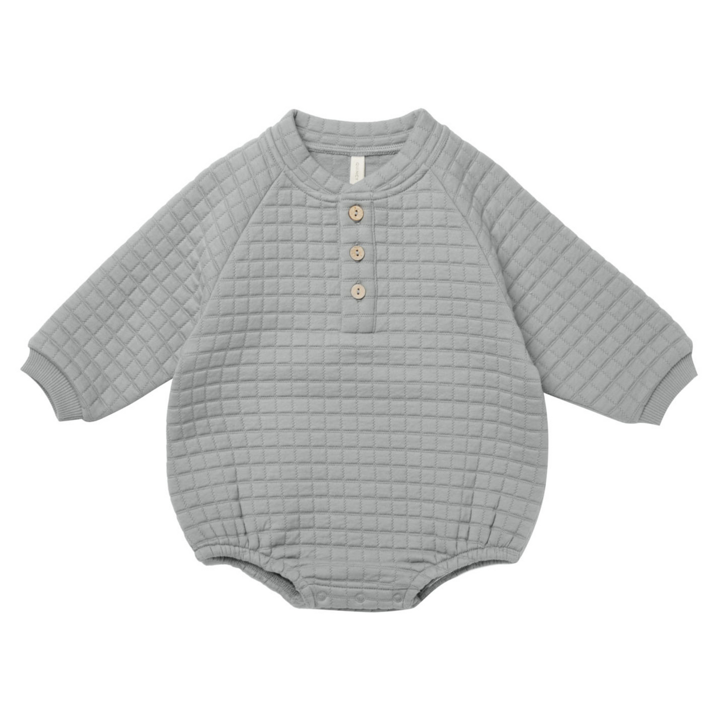 Organic Henley Bubble Romper, Dusty Blue