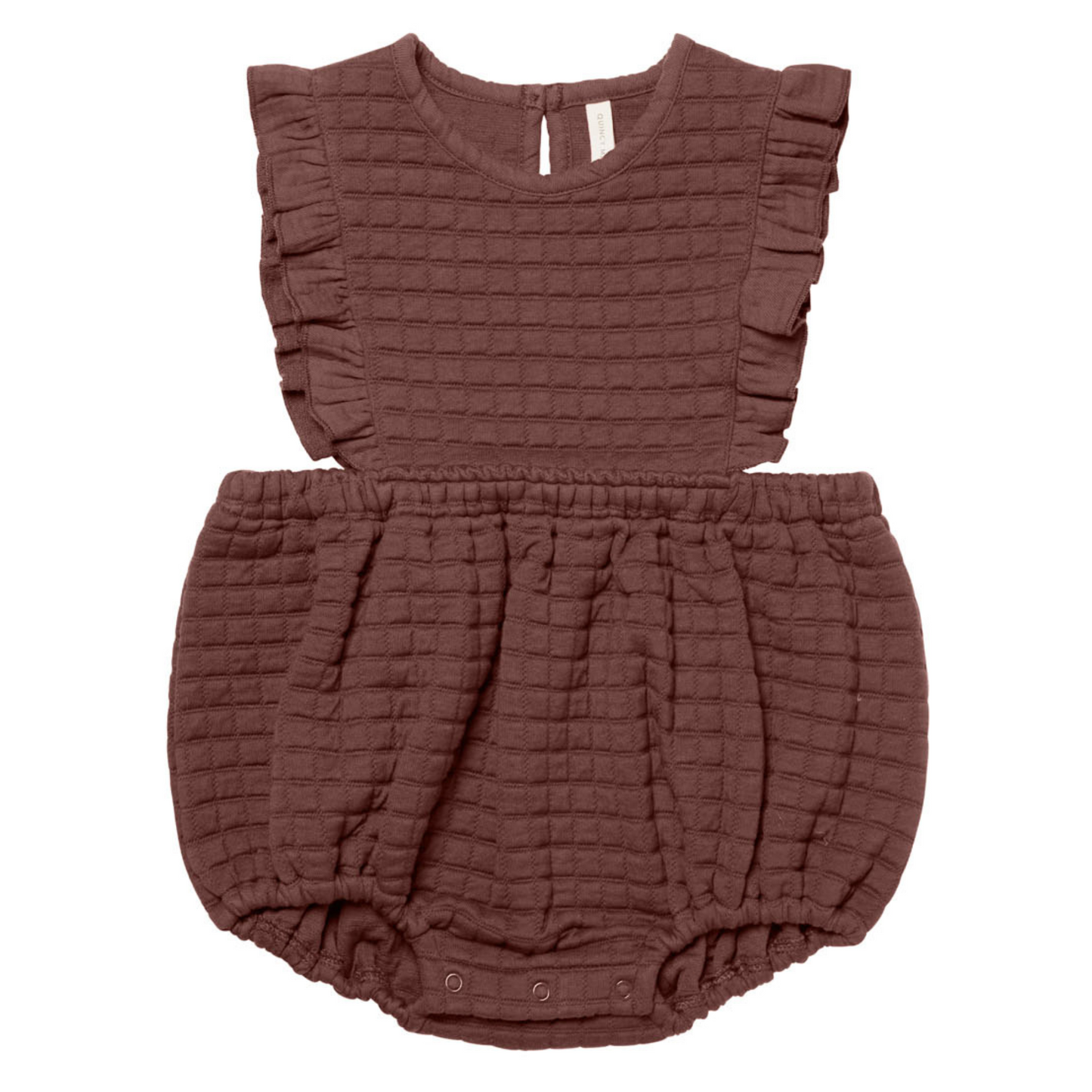 Organic Ruffle Bubble Romper, Plum