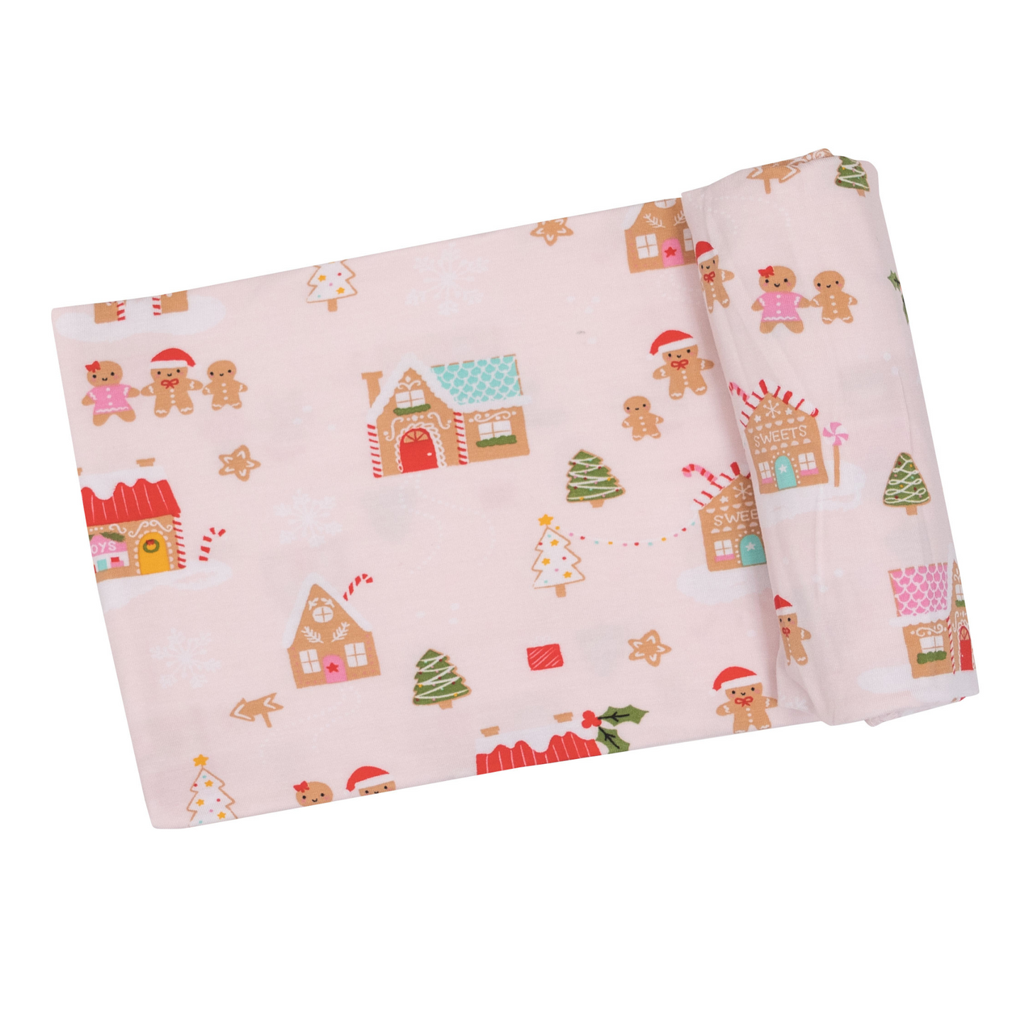 Stretch Swaddle, Gingerbread Village Pink