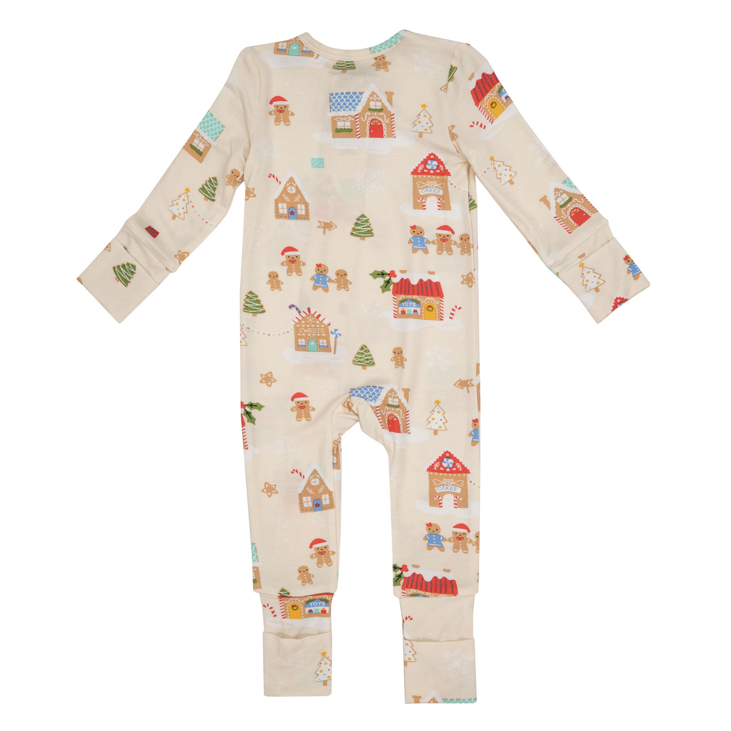 2-Way Zip Romper, Gingerbread Village