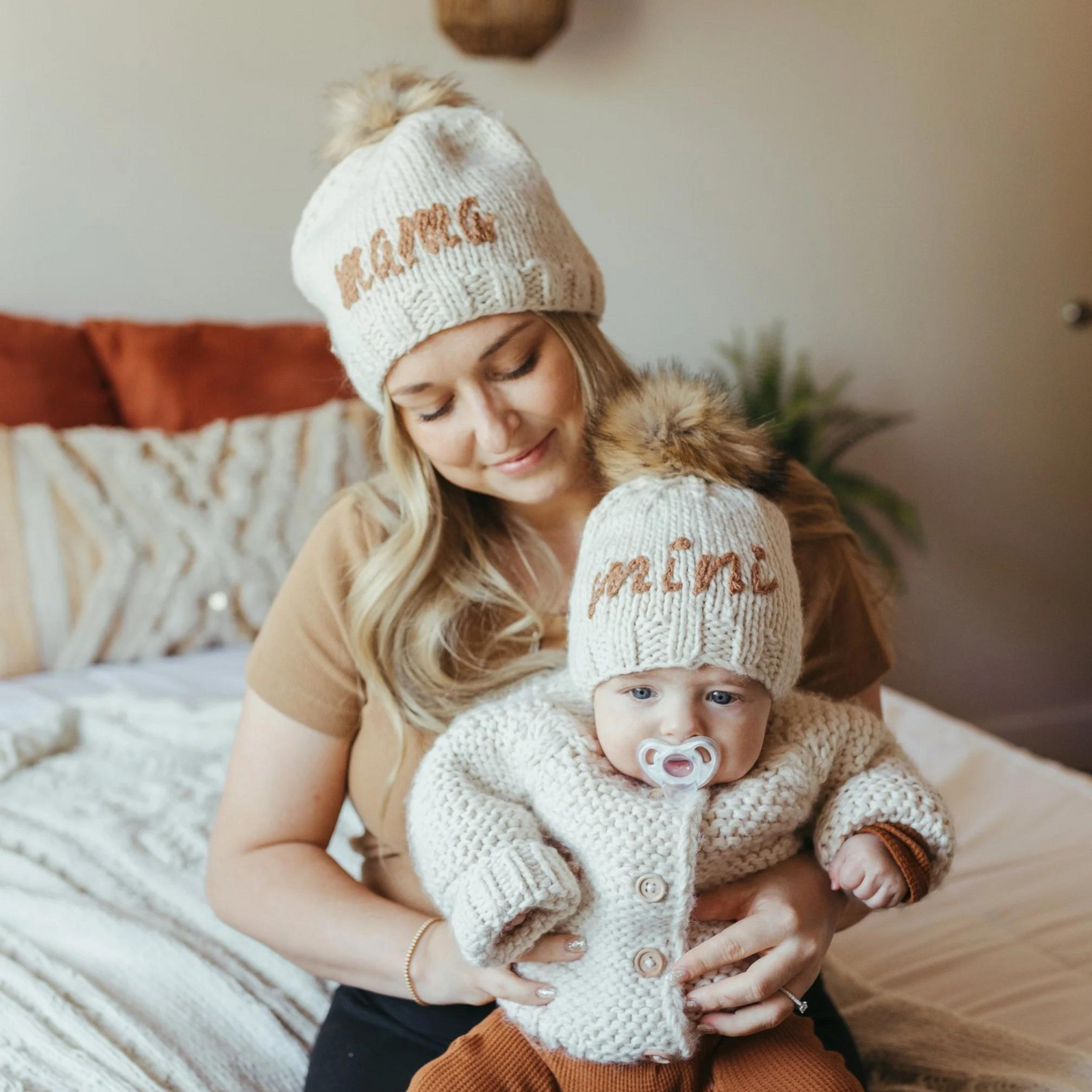 "Mama" Adult Knit Beanie, Pecan