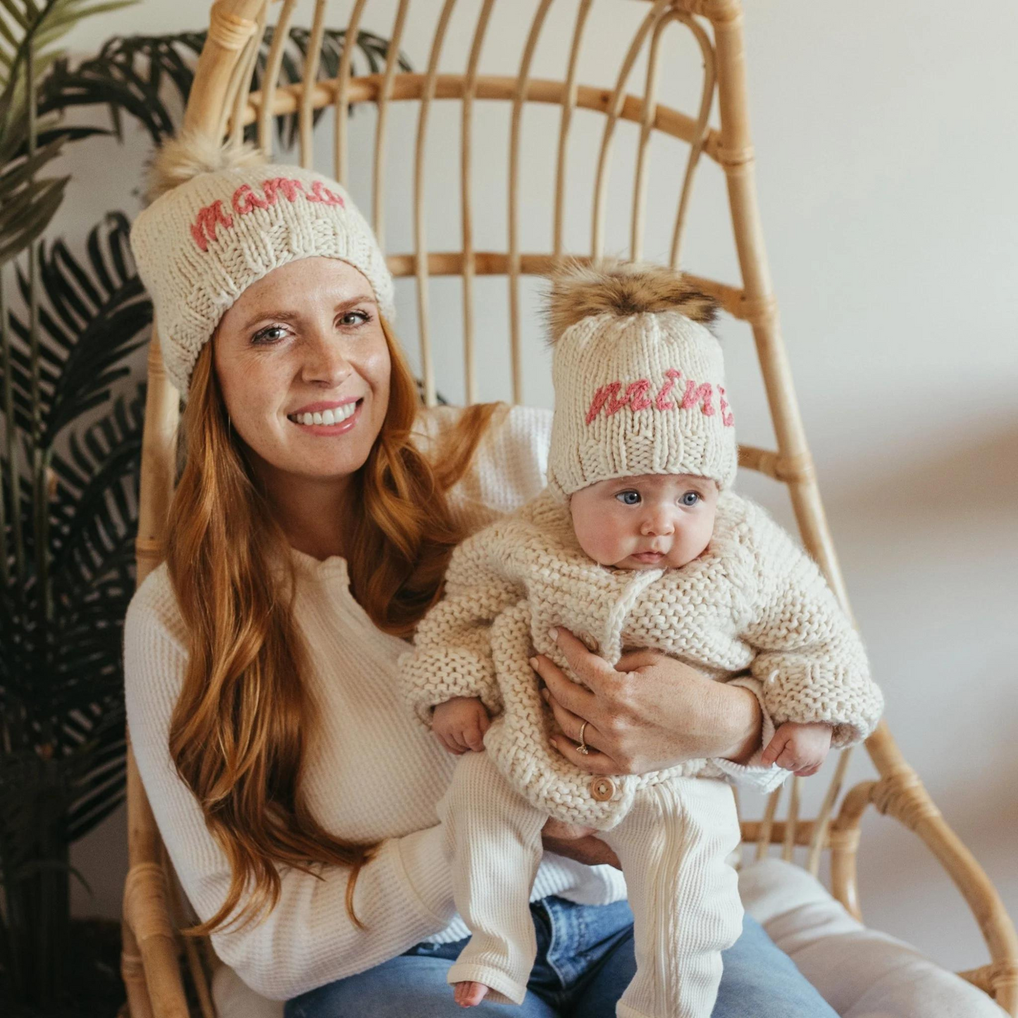 "Mama" Adult Knit Beanie, Cerise Pink
