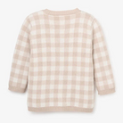 Beige and white checked sweater, featuring a relaxed fit and long sleeves, shown from the back.
