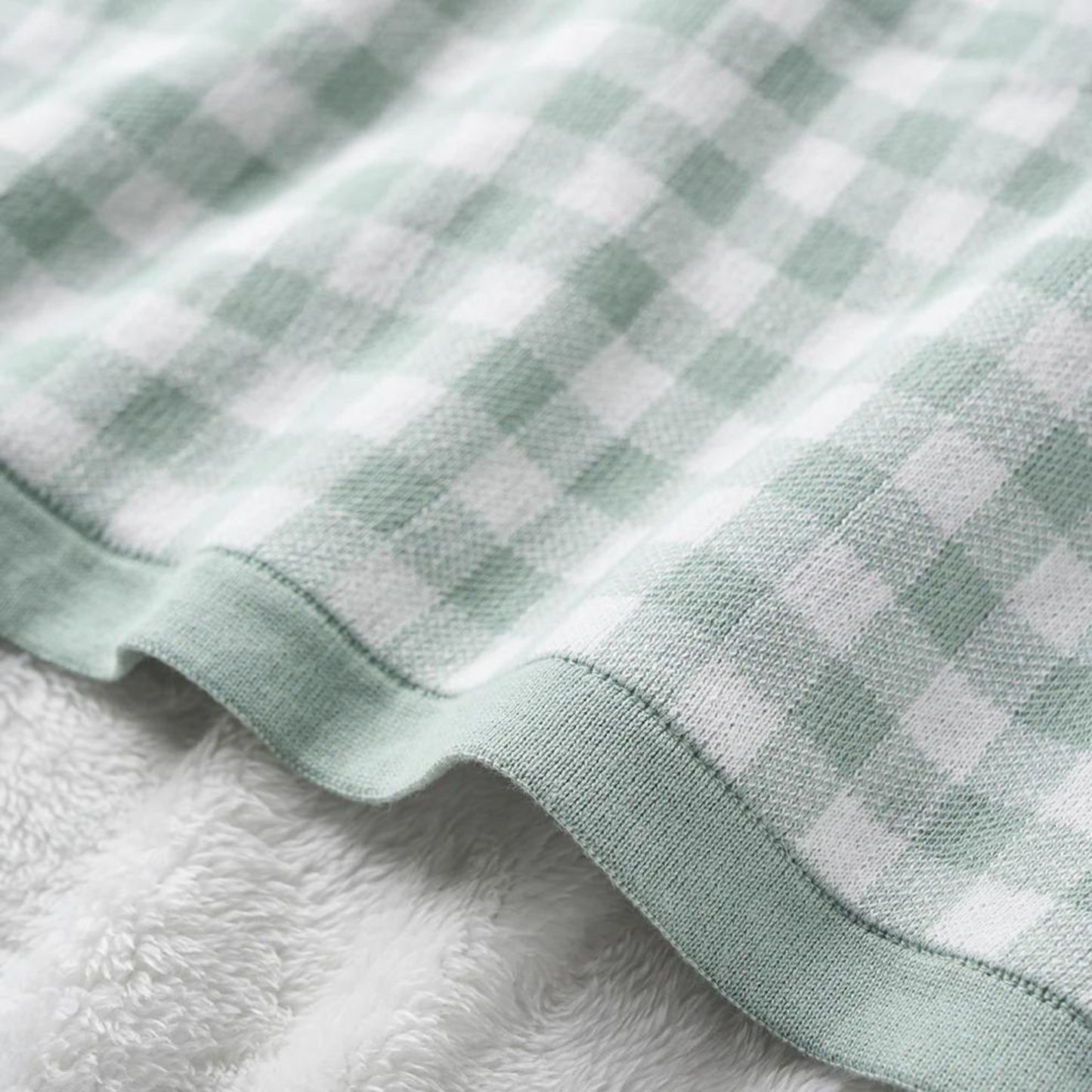 Sage Gingham Fur Back Blanket