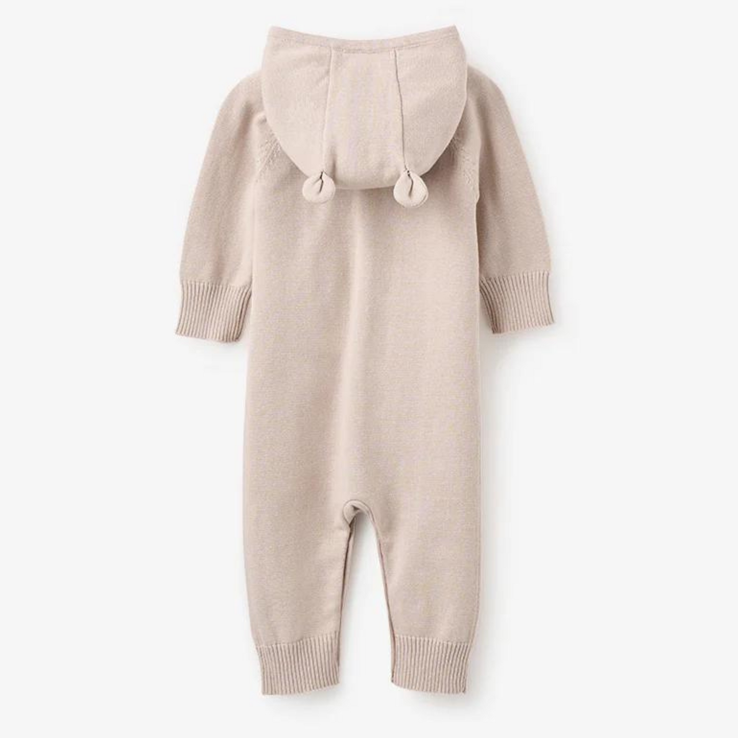Bear Hooded Knit Jumpsuit, Taupe