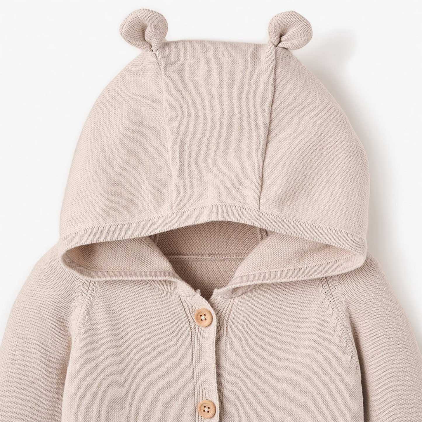 Bear Hooded Knit Jumpsuit, Taupe