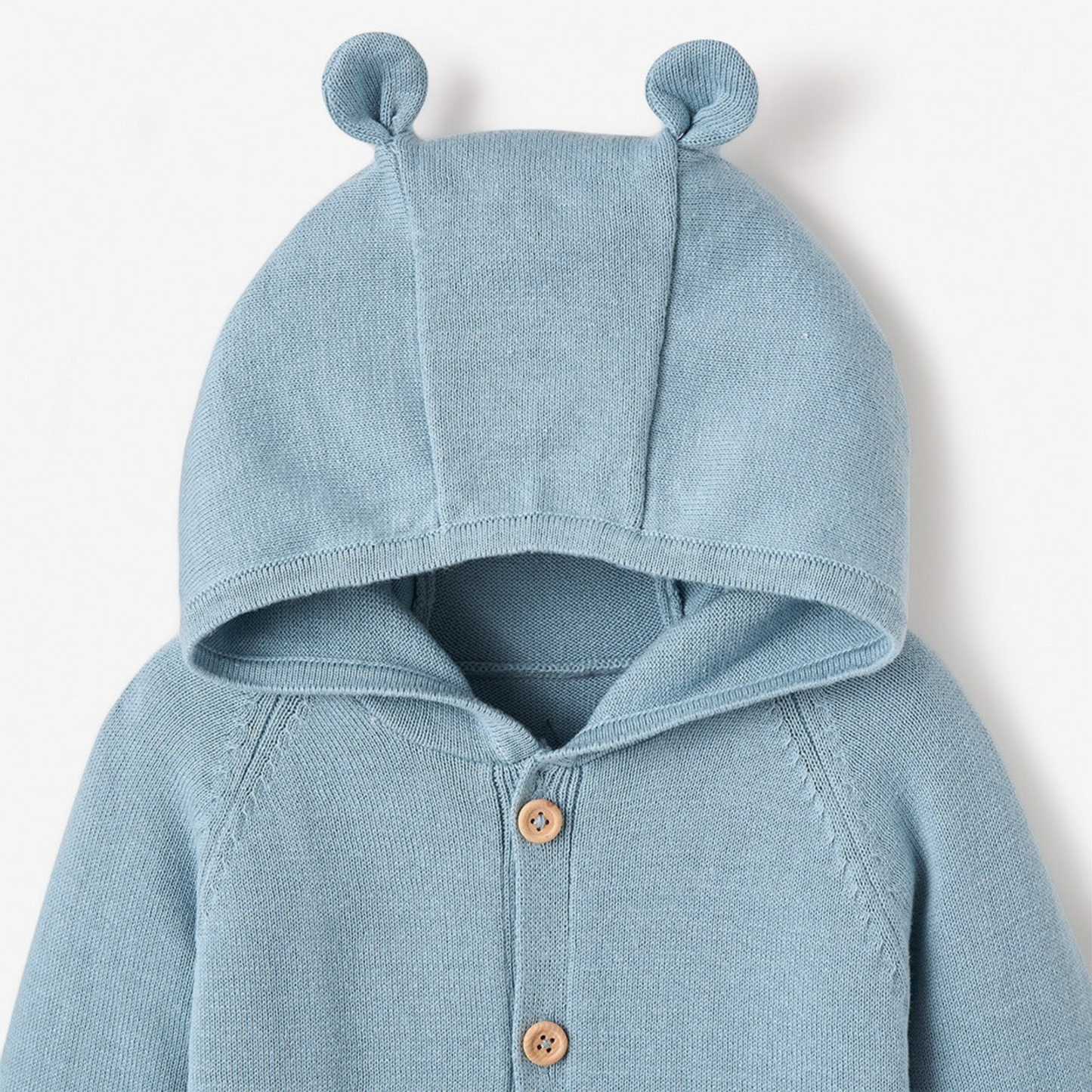 Bear Hooded Knit Jumpsuit, Blue