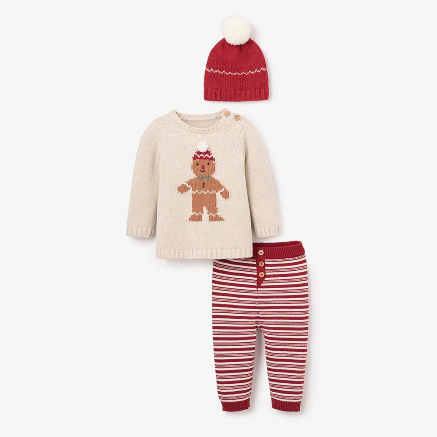 Gingerbread Pullover & Striped Pant + Red Hat Set