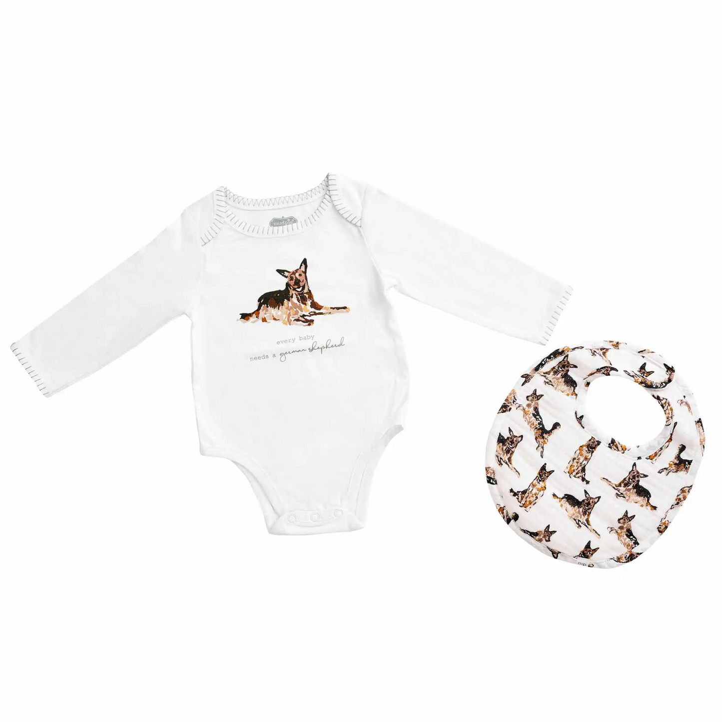 German Shepherd Dog Bodysuit & Bib Set
