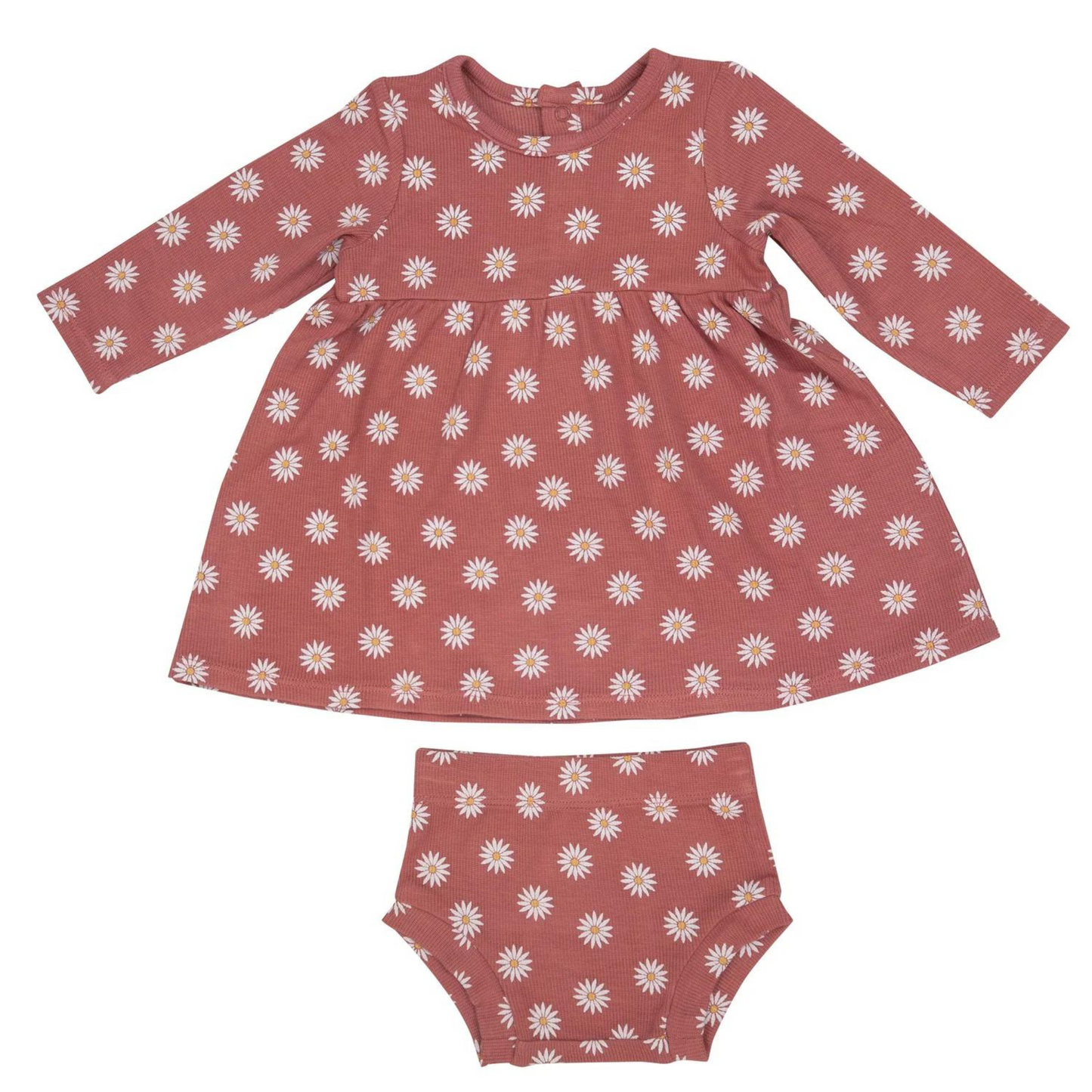 Ribbed Simple Dress and Bloomer, Daisy Dot Dusty Rose