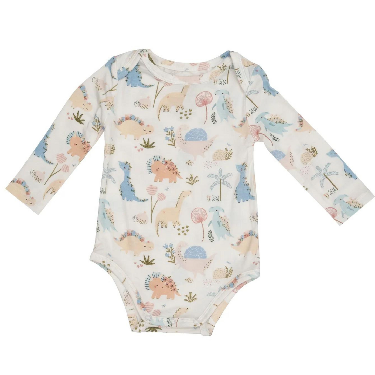 Long Sleeve Bodysuit, Soft Dinos Pink