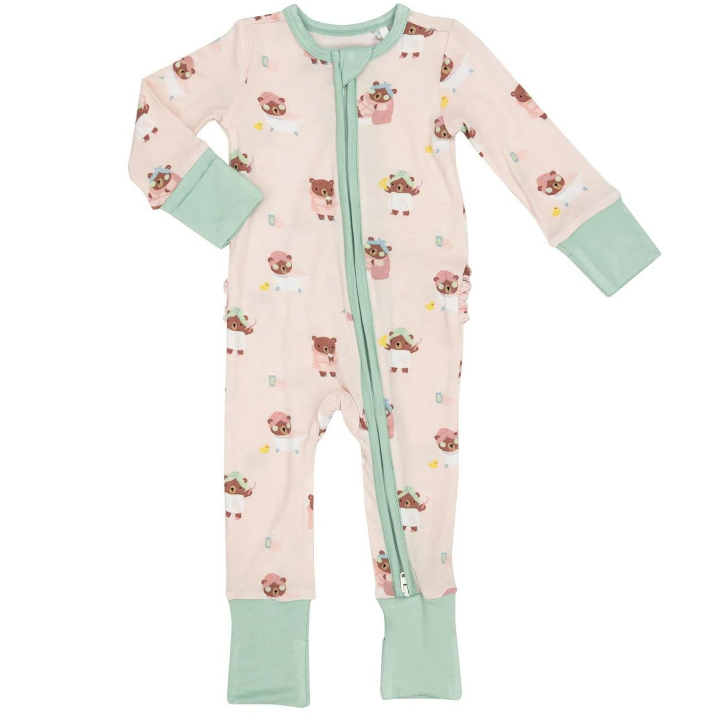2-Way Zip Ruffle Back Romper, Spa Day