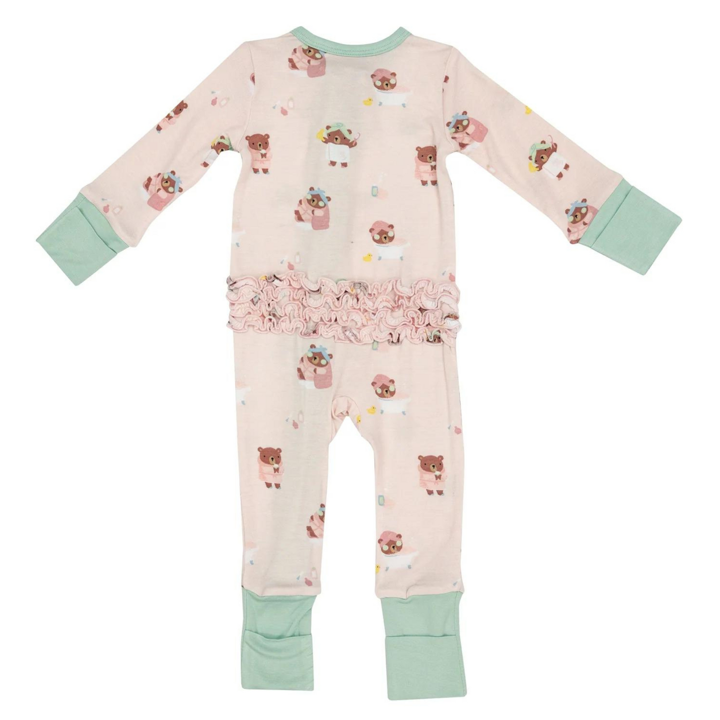 2-Way Zip Ruffle Back Romper, Spa Day