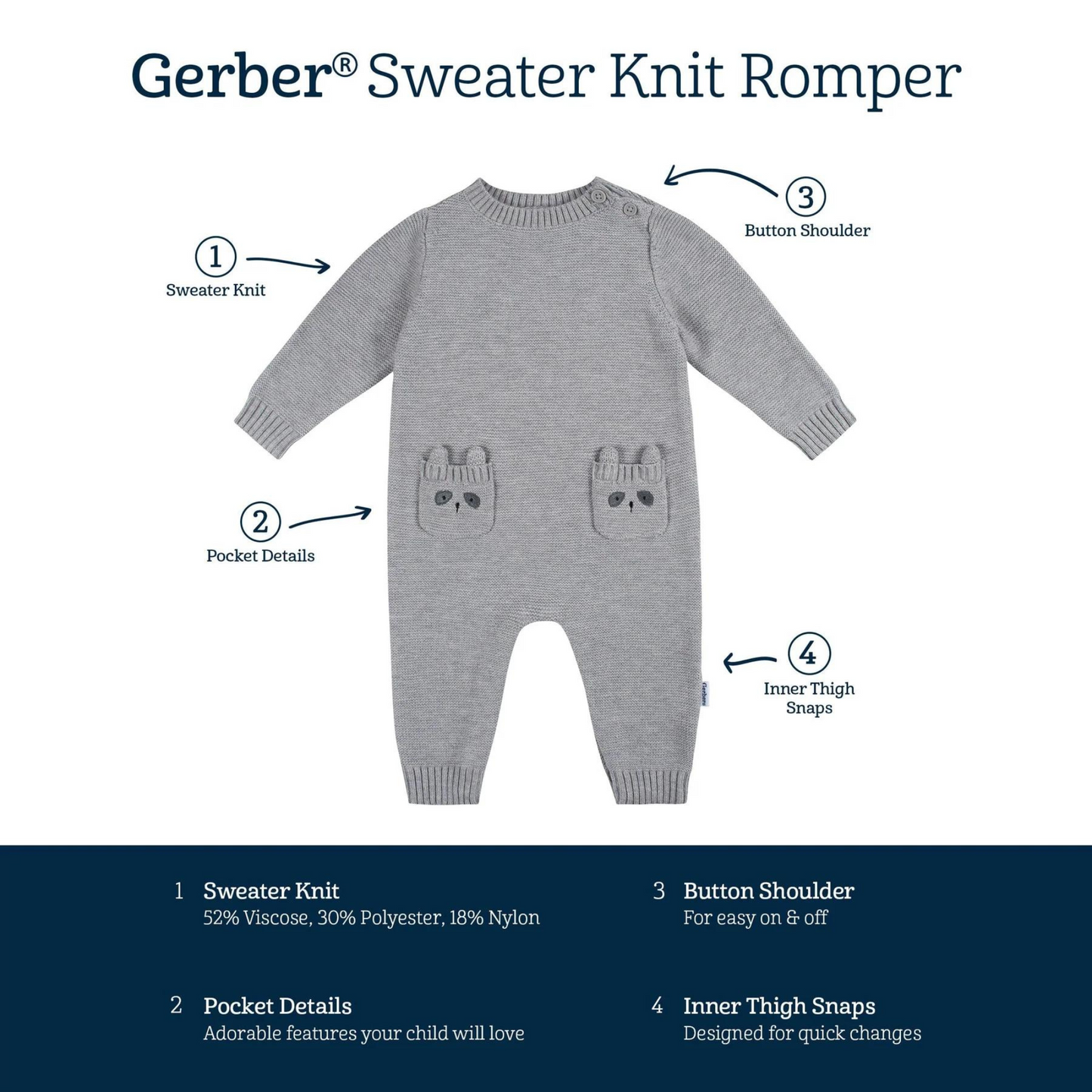 Sweater Knit Romper, Raccoon