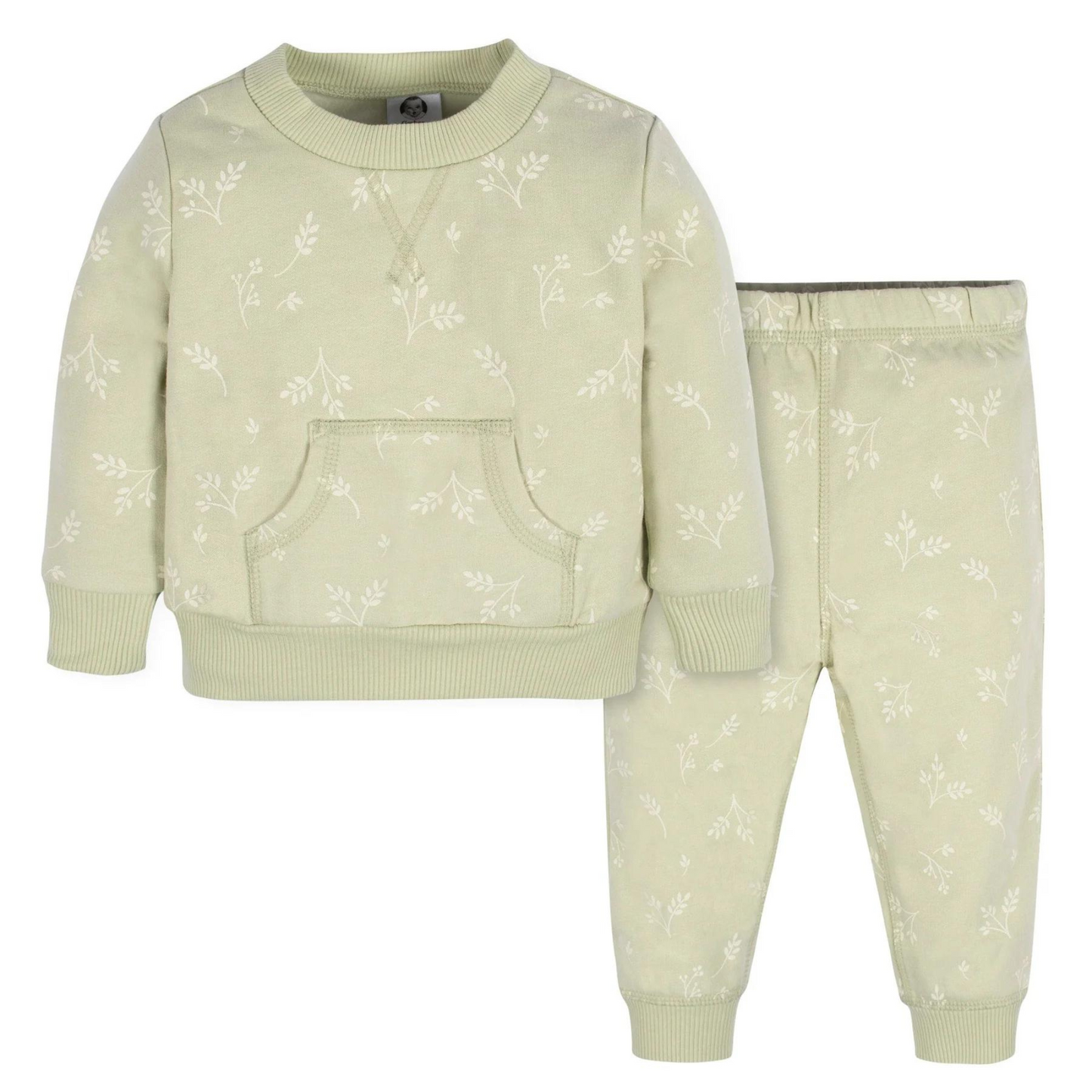 2-Piece Sweatshirt & Pant Set, Green Leaves
