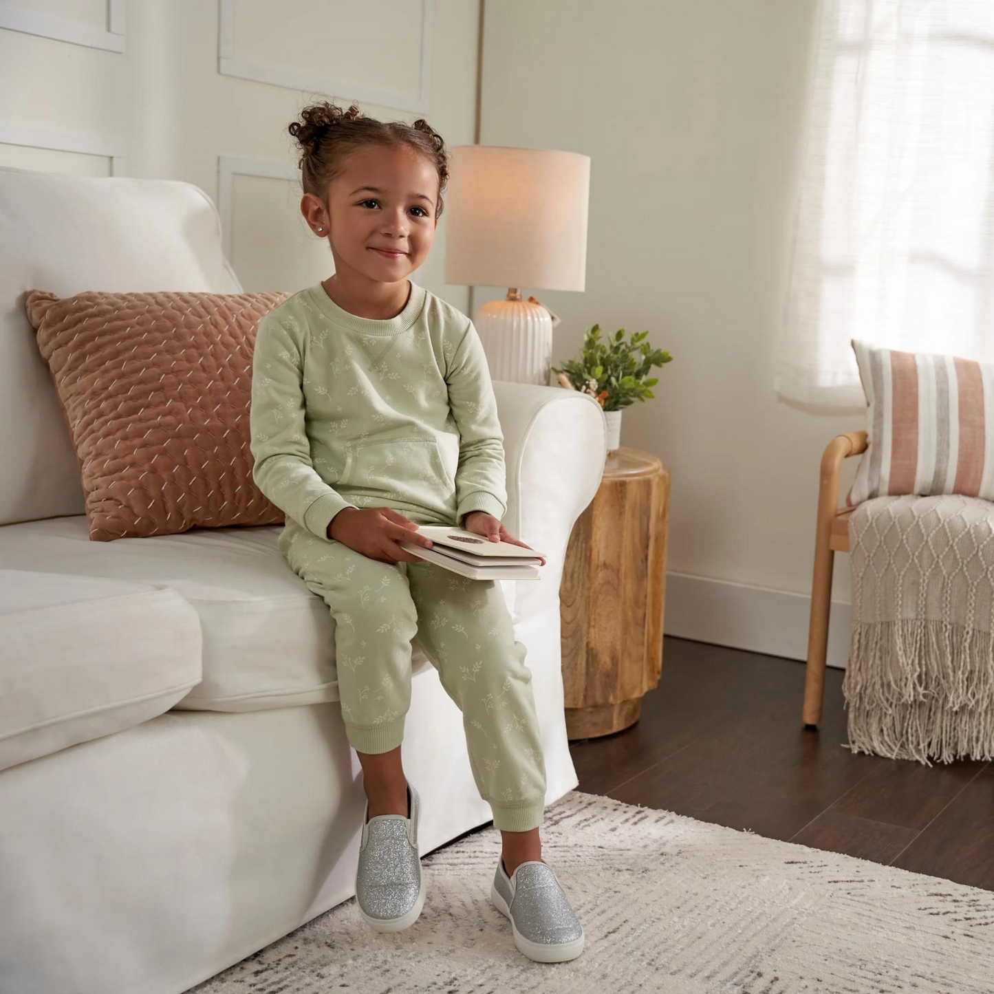 2-Piece Sweatshirt & Pant Set, Green Leaves