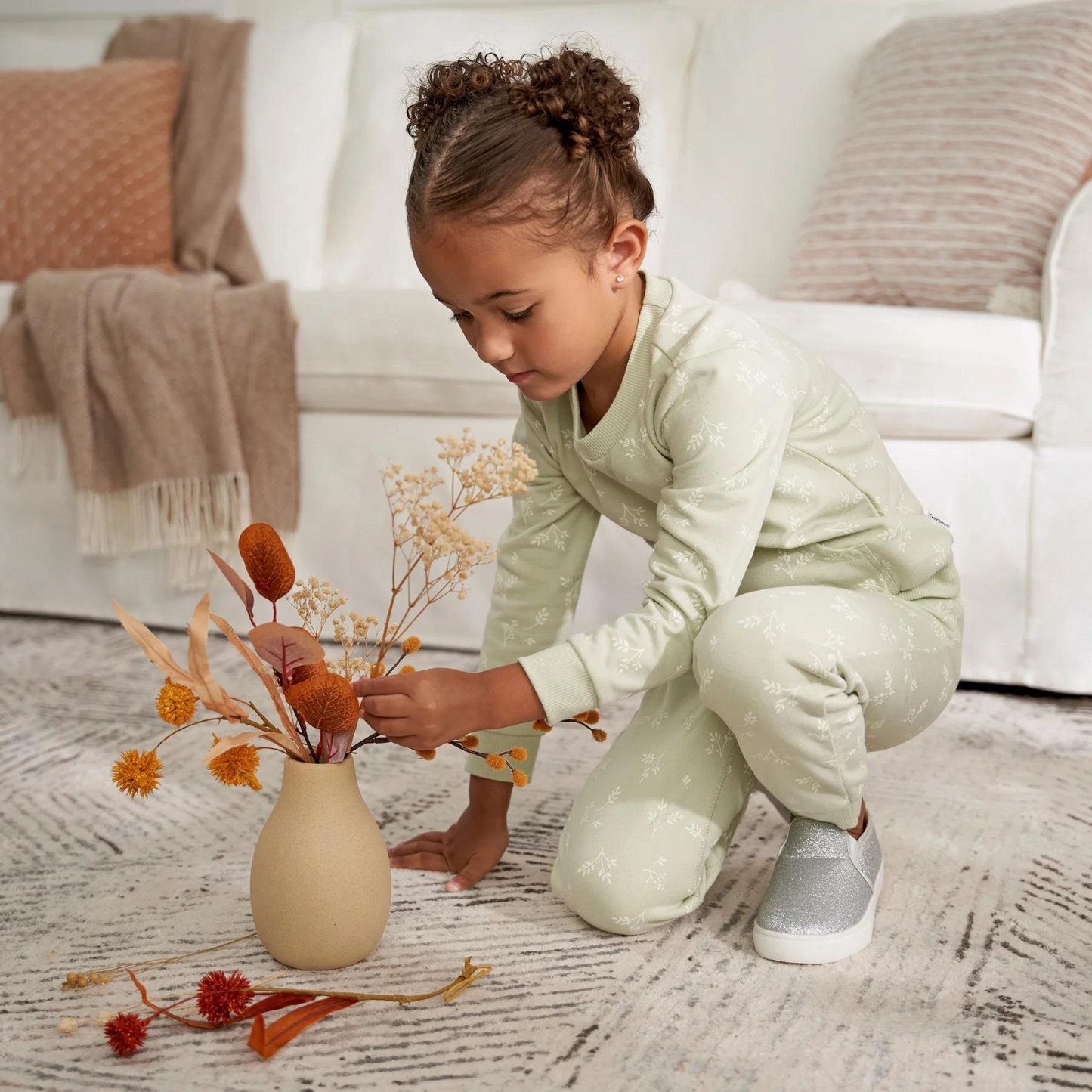 2-Piece Sweatshirt & Pant Set, Green Leaves