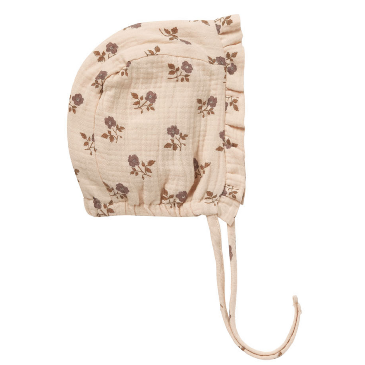 Organic Woven Ruffle Bonnet, Fig Flora