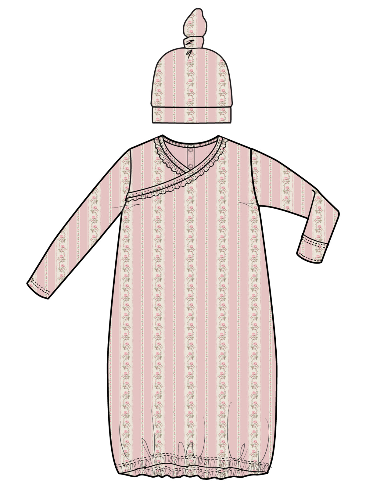 Kimono Gown & Knotted Hat Set, Antoinette Stripe