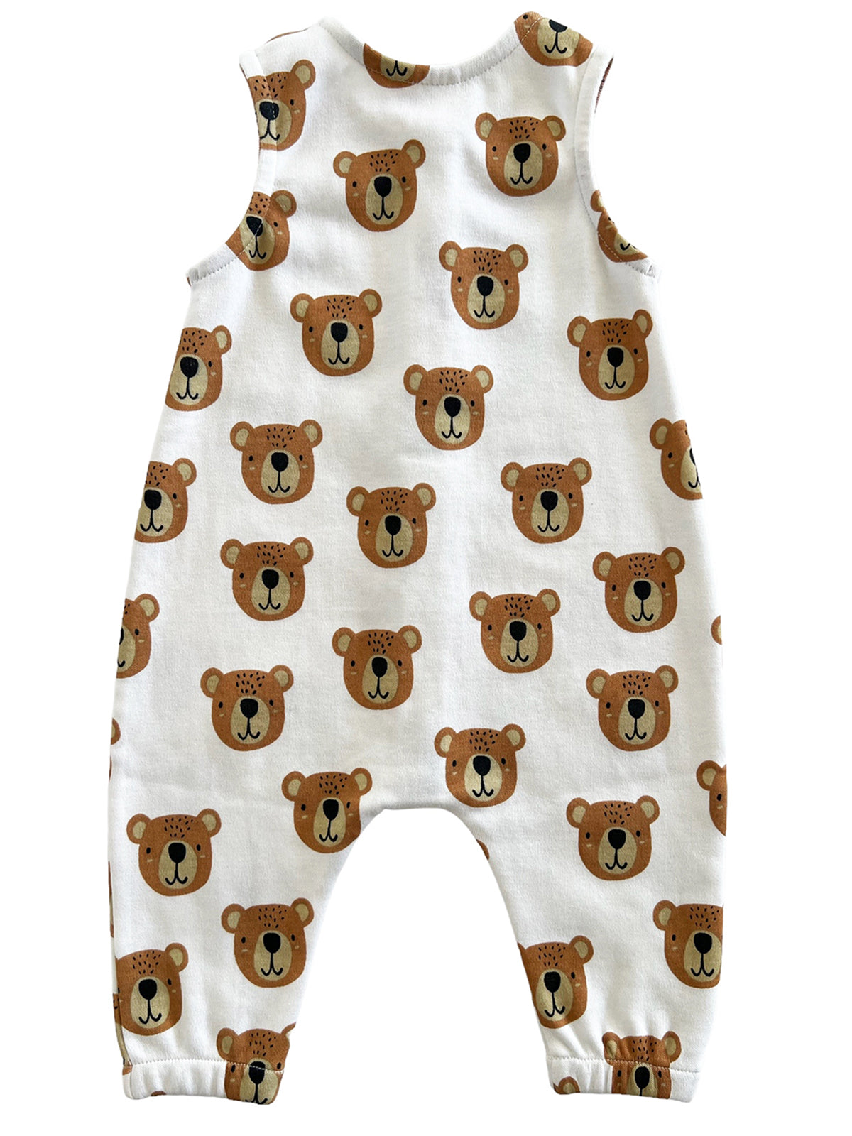 Baby romper featuring a cute bear print on a white background, ideal for infants and toddlers.