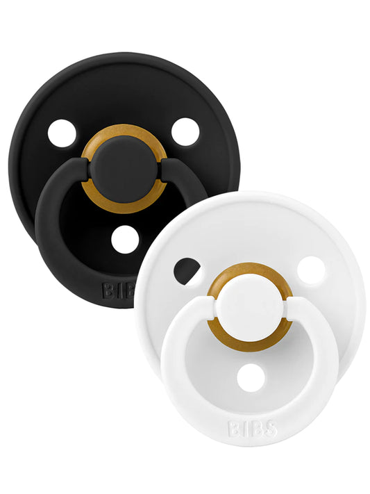 Colour Round Natural Rubber Latex Pacifier 2 Pack, Black/White