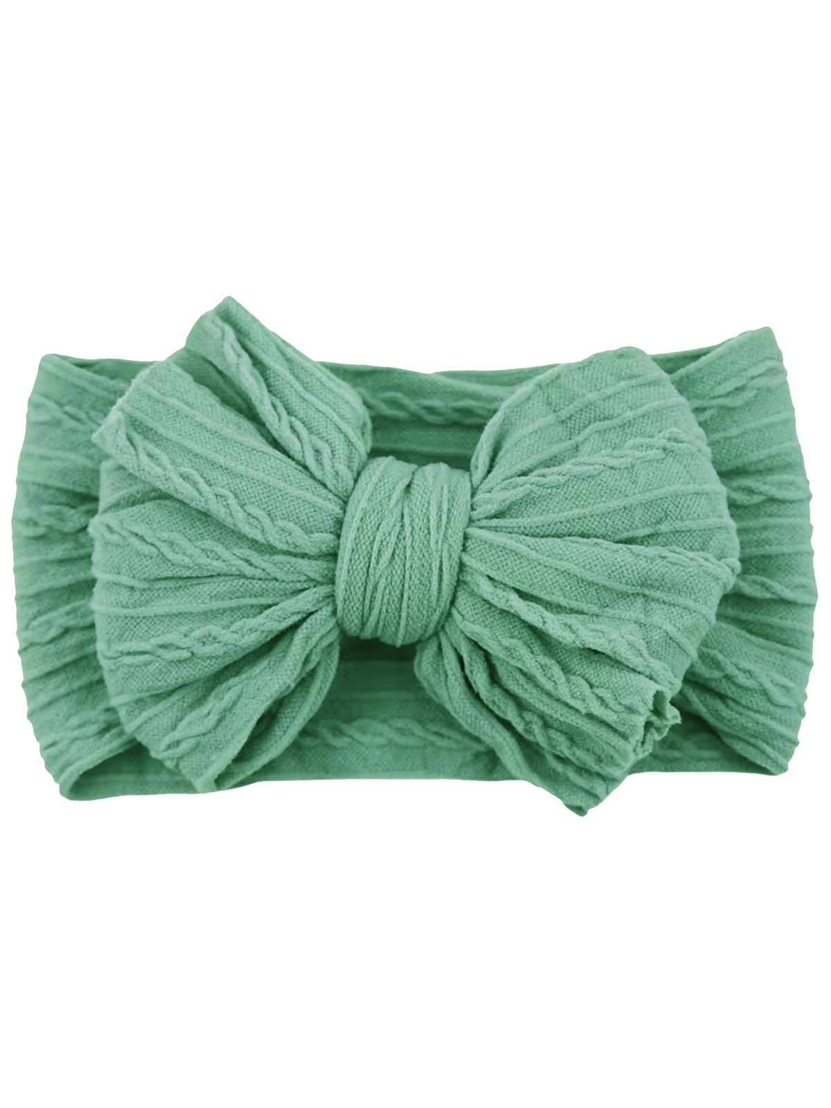 Mint green headband with a textured bow design, perfect for adding a stylish touch to any outfit.