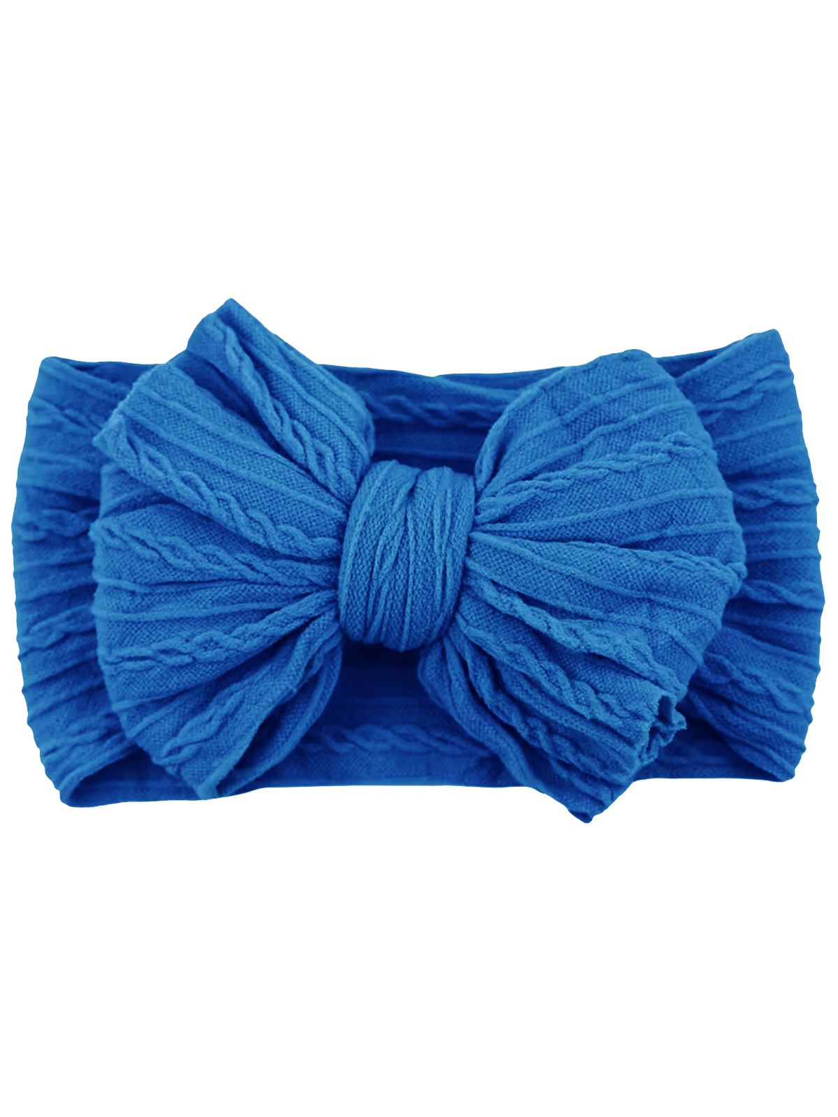 Blue fabric headband with a large bow, featuring textured detailing. Ideal for stylish hair accessories.